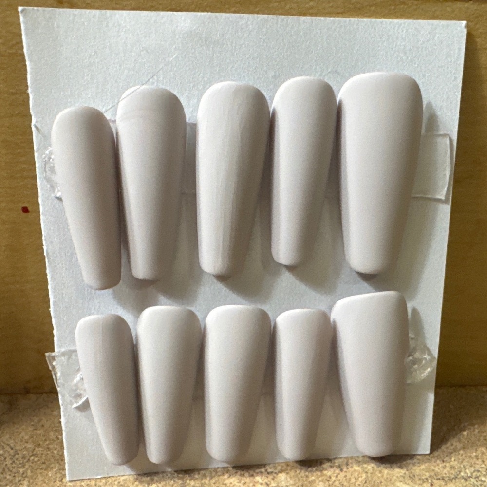 Matte Light Grey Press On Nails Long Coffin Shape Full Set 10pc Manicure